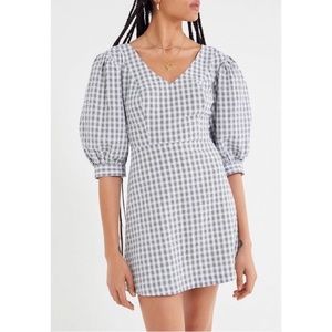 UO Gingham Plaid Puff Sleeve Dress